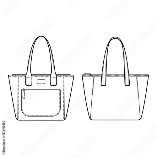 Simple Sketch Of A Tote Bag Design Front And Side Views