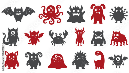 Cartoon Monster Silhouettes Set – Funny Fantasy Creature Characters Pack, monster, monsters, monster silhouette, monster silhouettes, cartoon monster, funny monster, cute monster, fantasy creature, 