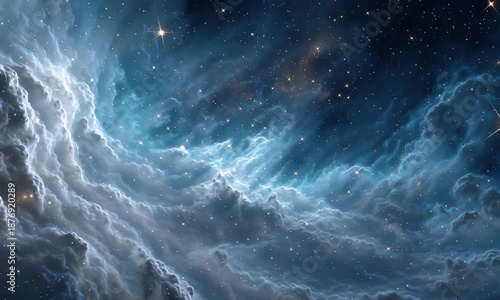 A breathtaking view of a vibrant blue and purple nebula swirling amidst countless stars in deep space.