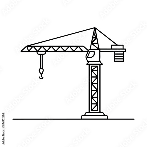 A large industrial tower crane with a hook ready for lifting operations.