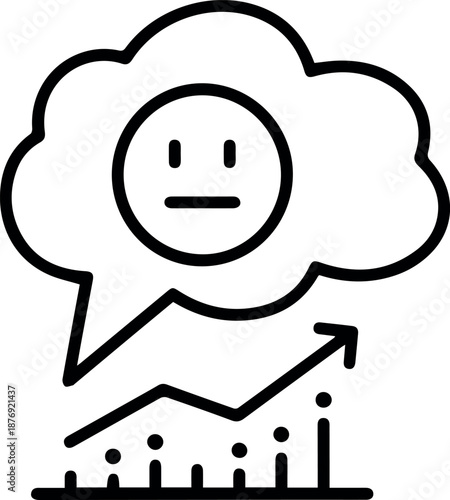 A thoughtful icon featuring a thought bubble with a neutral face, combined with an upward trending bar chart, symbolizing sentiment analysis.