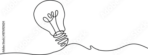 Single line of a light bulb on a wavy line idea concept