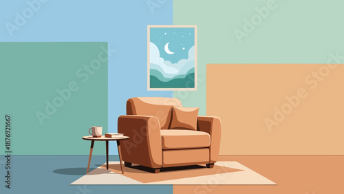 Brown Armchair with Pillows in Room.
