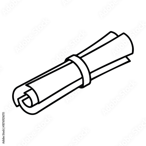 A tightly rolled blueprint or document secured with a band for architectural plans.