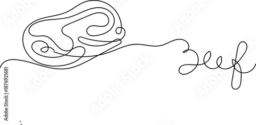Single line of a steak and the word beef meat food