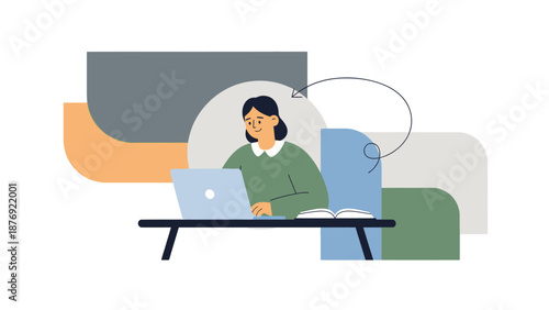 Woman Working on Laptop at Desk.