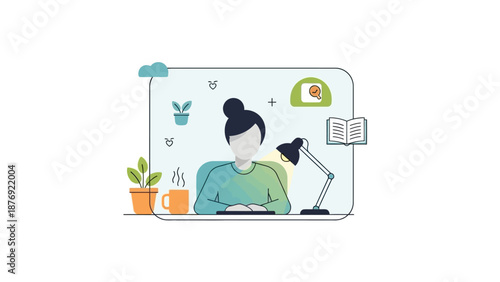 Woman Working on Laptop at Desk.