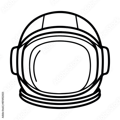 A detailed outline illustration of an astronaut's helmet with a clear visor stands ready for space exploration.