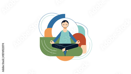 Man Meditating in Lotus Position Illustration.