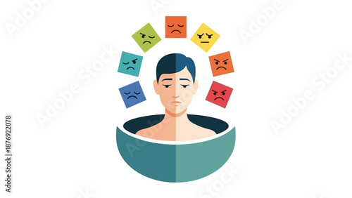 Man Emerging from Book with Emoticons.