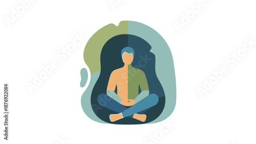 Man Meditating in Lotus Position Illustration.