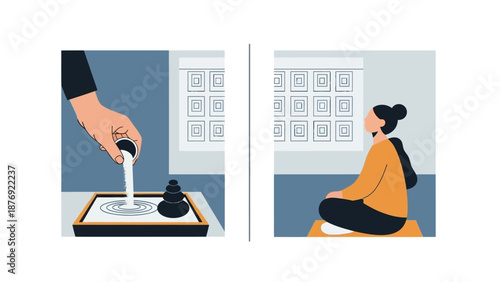 Woman Meditating Beside Voting Ballot Box.