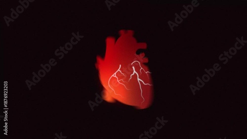 Glowing, red anatomical human heart on black background 4K