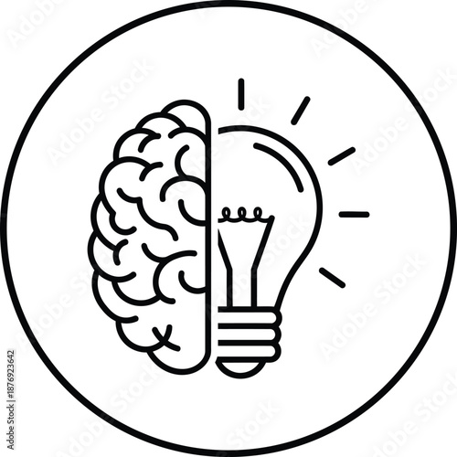 Conceptual line art symbolizing the integration of logical thought and creative inspiration for innovative problem-solving and ideation