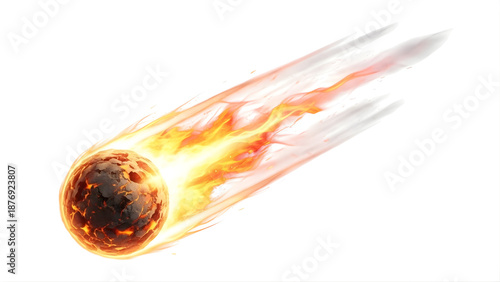 A large meteor is burning up in the atmosphere on transparent background