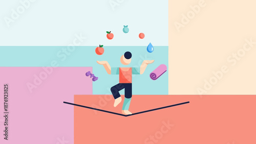 Woman Juggles Objects in Dynamic Pose.