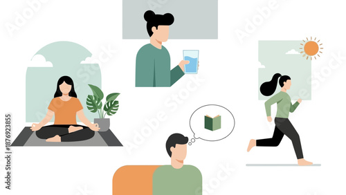 Woman Practicing Yoga and Running Illustrated.