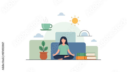 Woman Practicing Yoga Meditation Relaxation.