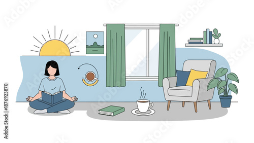 Woman Practicing Yoga Meditation in Serene Environment.