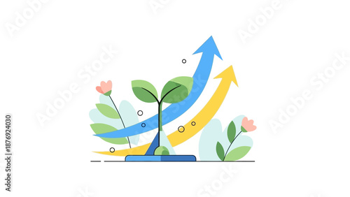 Growing Plant with Upward Trending Arrows.