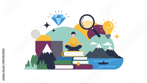 Graduation Hat Books and Educational Symbols.