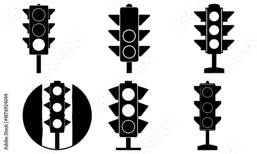 Set of traffic light silhouettes with transparent background on white background road sign