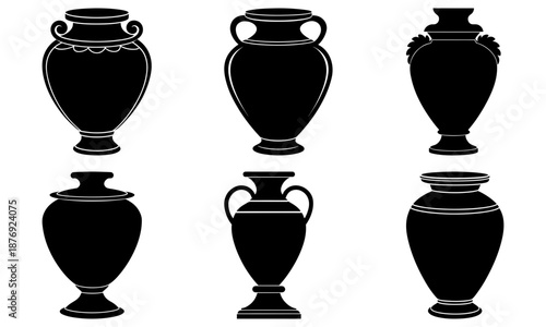 Six Different Vase Silhouettes on White Background black