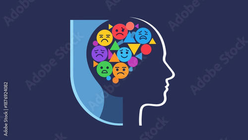 Human Head Profile with Emoticons Inside.
