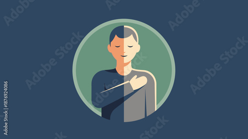 Illustration of a man holding a laptop.