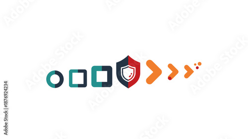 Shield Icon with Geometric Shapes and Arrows.