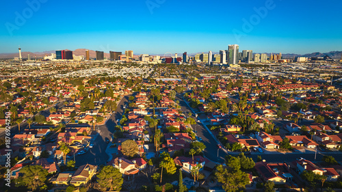 Aerial Las Vegas The Strip Suburban Neighborhoods Golden Hour View