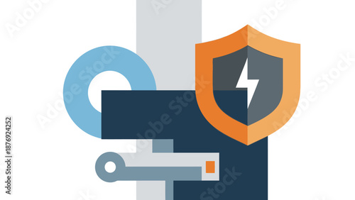 Shield with Lightning Bolt and Lock.