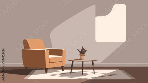 Armchair and Side Table with Potted Plant.