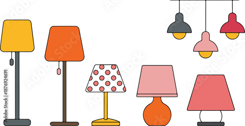 Minimalist Table and Floor Lamp Vector Set  Modern Home Lighting Collection