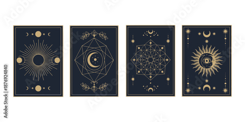Mystical Tarot Card Designs with Celestial and Magic Symbols