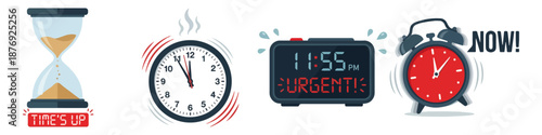 Clock showing urgency Flat Vector Illustration on Transparent Background