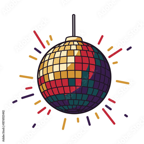 Colorful disco ball in playful flat style in bright retro colors representing party celebration