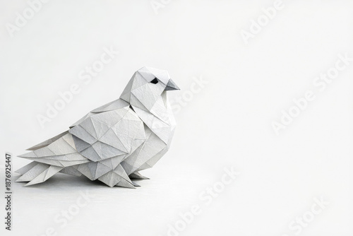 Origami dove bird figure made from realistic textured colored paper  