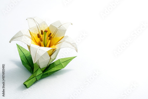 Realistic origami flower figure made from colorful paper with texture  