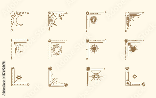 Mystic Celestial Corner Frames with Moon and Sun Ornaments