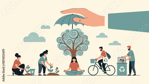 People Planting Trees and Recycling Together.