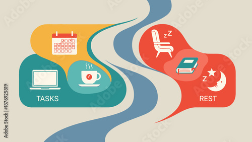 Work Life Balance Illustration with Tasks and Rest.