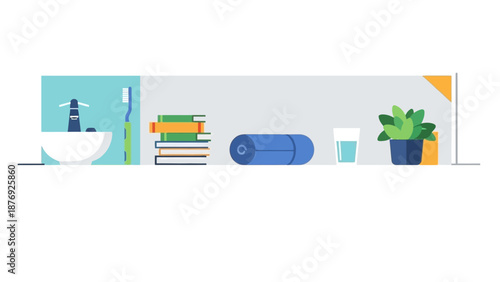 Bathroom Essentials and Accessories on Shelf.