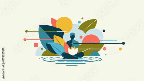 Abstract Digital Art with Shapes and Leaves.