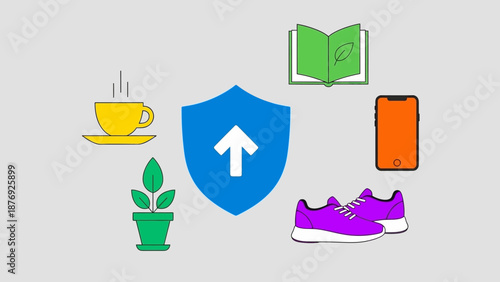 Blue Shield with White Arrow Icon.