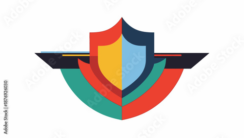 Colorful Shield Emblem with Wings Design.