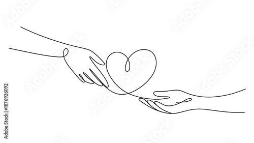 Continuous Line Drawing: Hands Exchanging Heart - Symbol of Love & Sharing