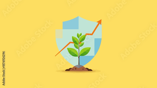 Small Green Plant Growing with Rising Graph.