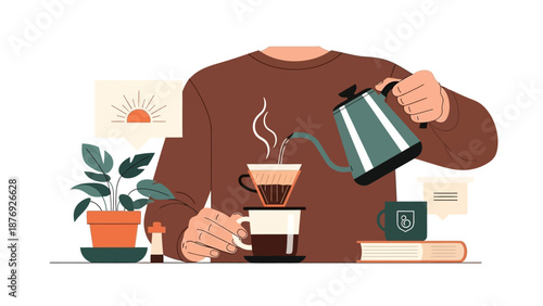 Man Pouring Coffee into Coffee Cup.