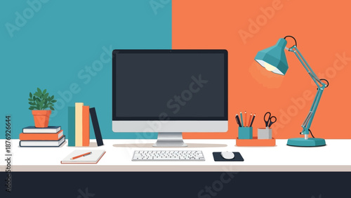 Modern Computer Monitor on White Desk Workspace.